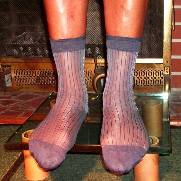 2PR Men's Sheer Char/Navy Thick N Thin with Pattern, Cap Toe & Heel Socks 10-13 - Picture 4 of 13